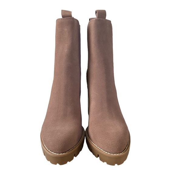 Charles David Gambit Taupe Pink Suede Leather Platform Block Heel Boots Booties - Picture 2 of 12